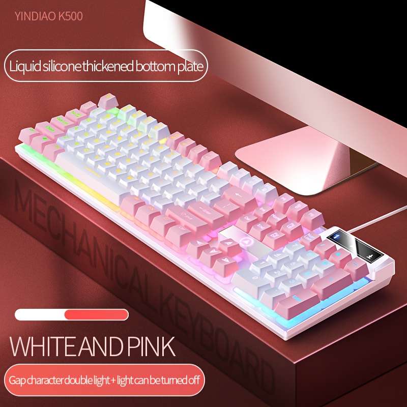 Keyboard Color White And Pink Two Color Single Keyboard