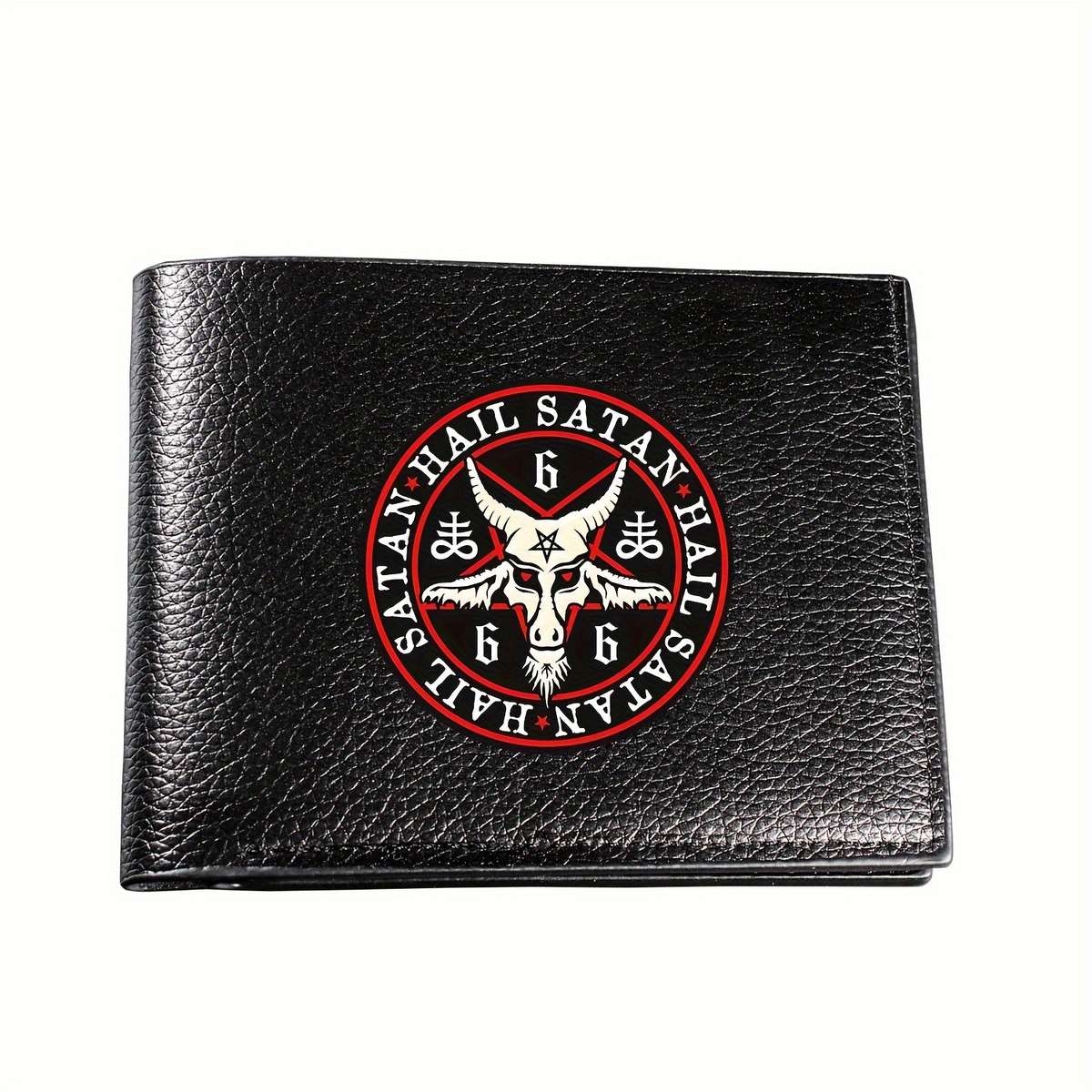 Funny Hail Satan Men'S Pu Leather Simple Style Wallet Multifunctional Short Bifold Coin Pur