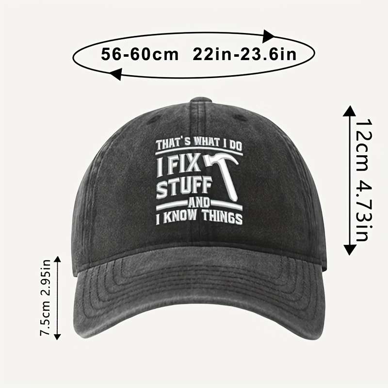 Unisex Cotton Baseball Cap with I FIX STUFF Embroidery Lightweight Breathable Adjustable