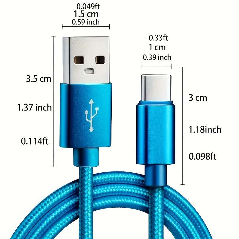 1pc  Type-C Fast Charging Cable 100cm Nylon Round Matte Finish Data Sync Female to Male 10-