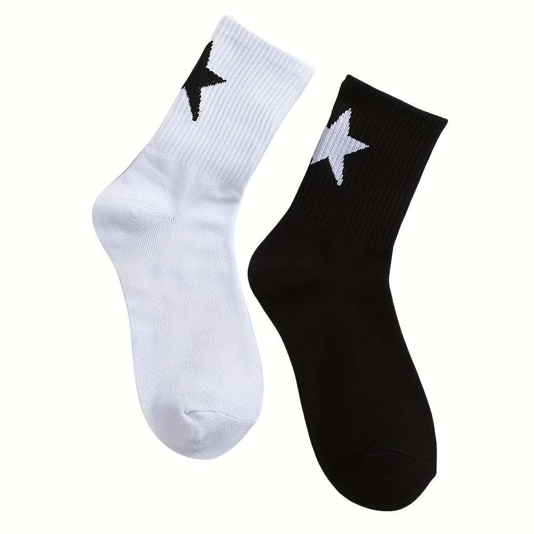 2 Pairs Black And White High Elastic Socks