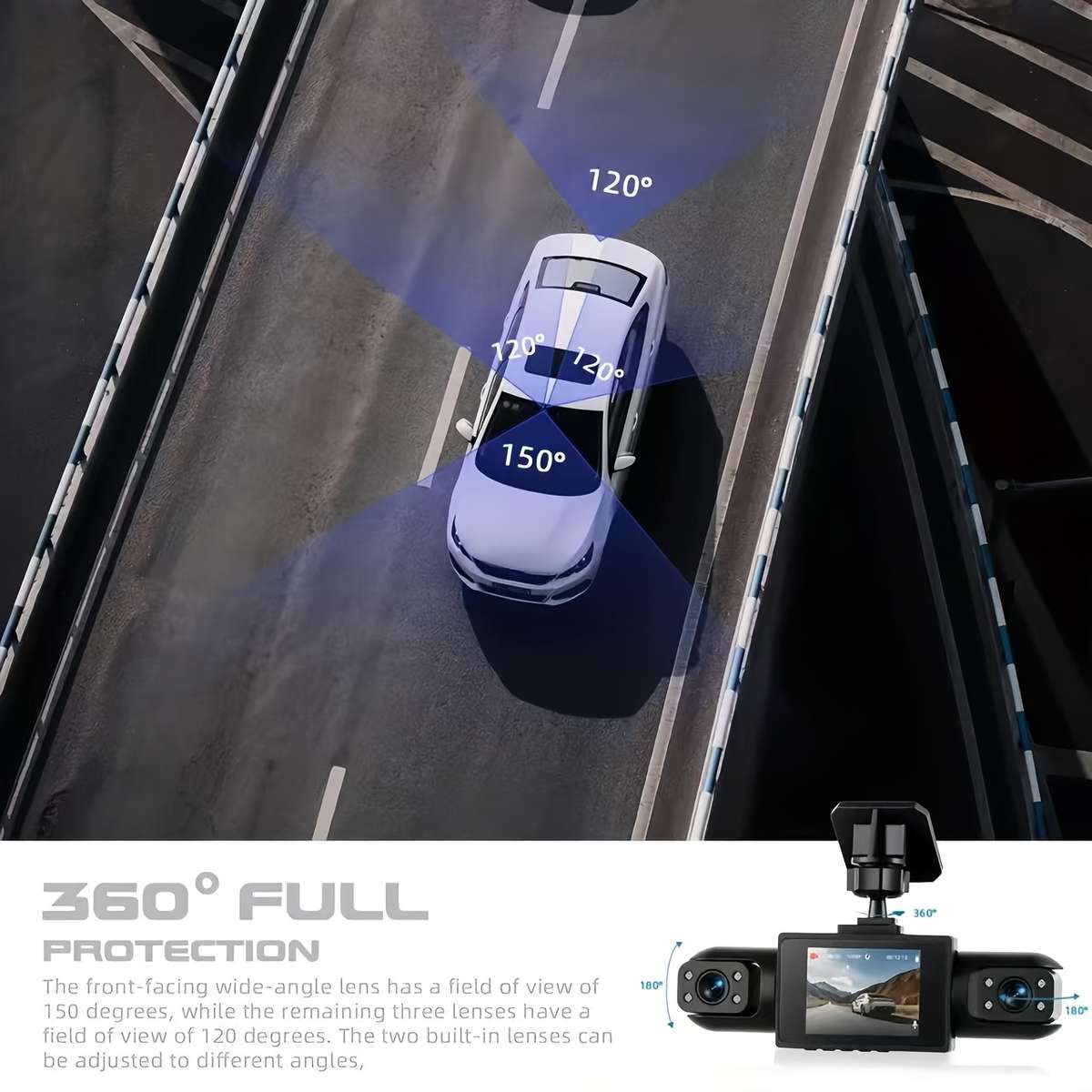Superior Exclusive Quad Channel Dash Cam Panoramic View Front Rear Built In