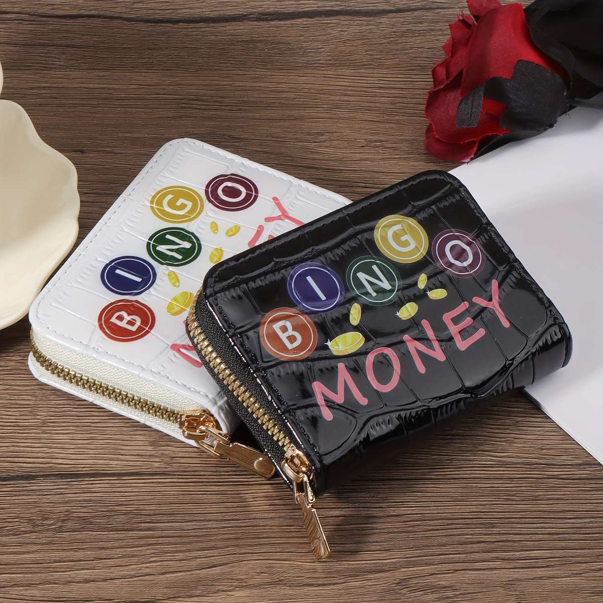 Women'S Casual Wallet With Zipper Closure Lightweight Nylon Lined Card Case Short Credit
