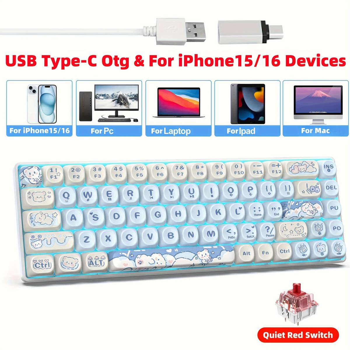 keyboard color Ice Blue Quiet Red Switch