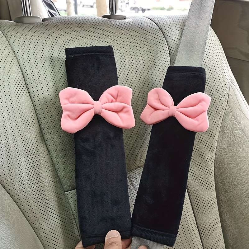 Car Seat Belt Covers 2Pcs Pink Bow Stickers