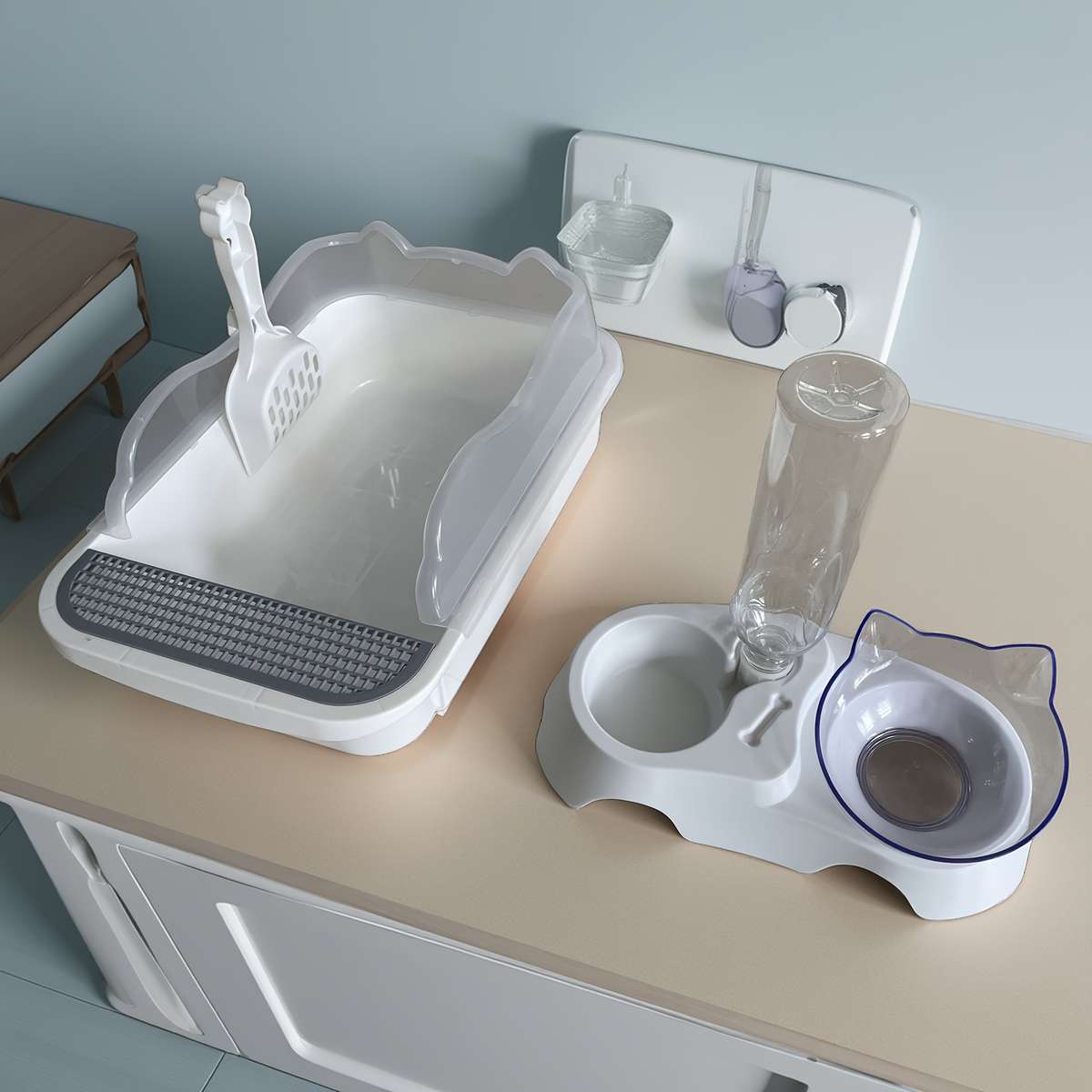 Pet supplies Items Extra Large Cat Litter Scoop and Self    Filling Food Bowl Set