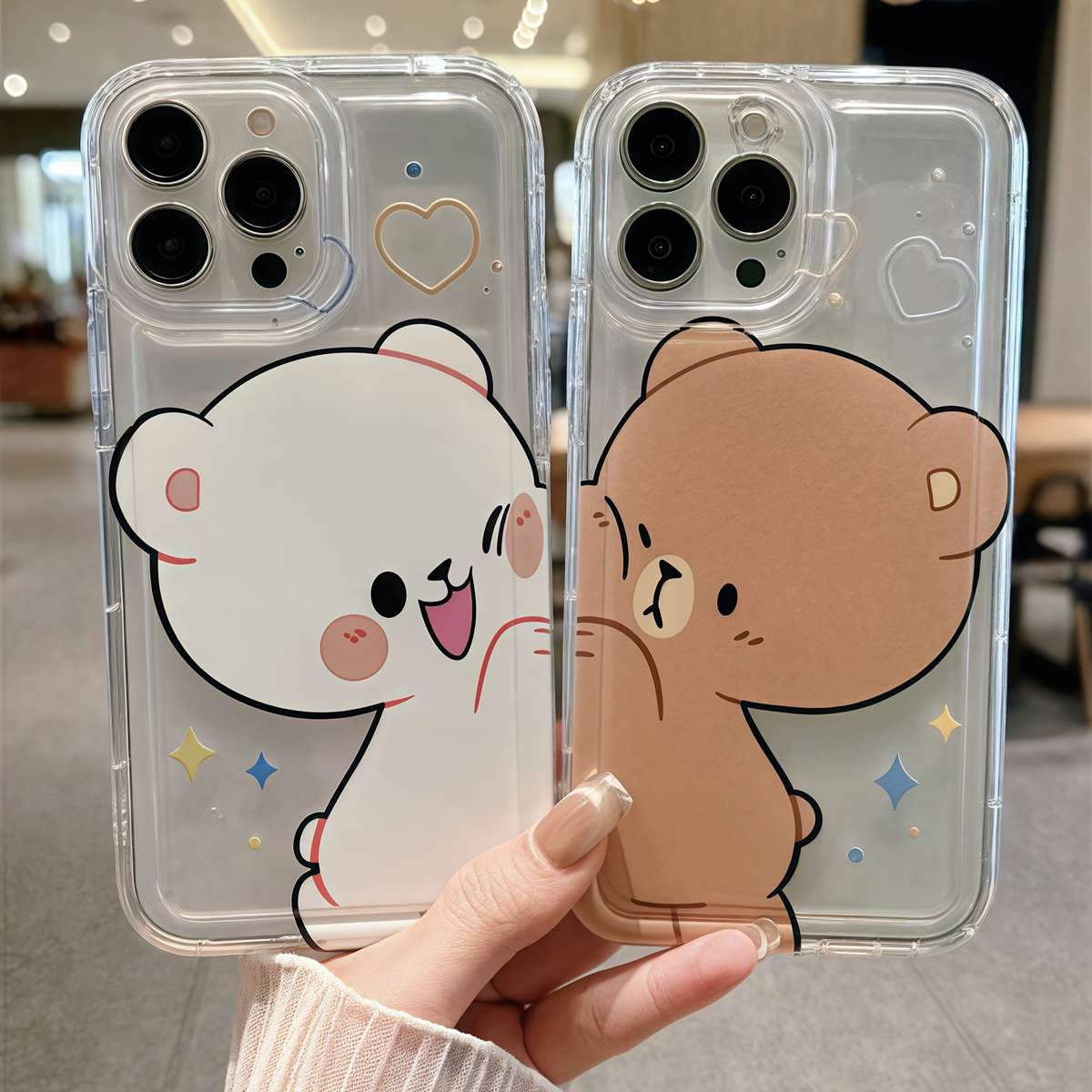 1Pc Transparent For iPhone 7 Plus 8 Plus Bear Pattern Couple Phone Case