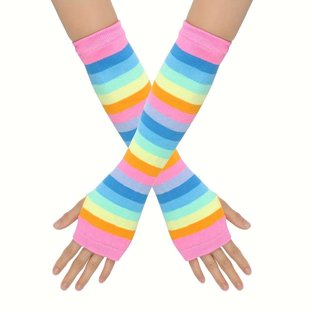 Pair Women Colorful Striped Half Finger