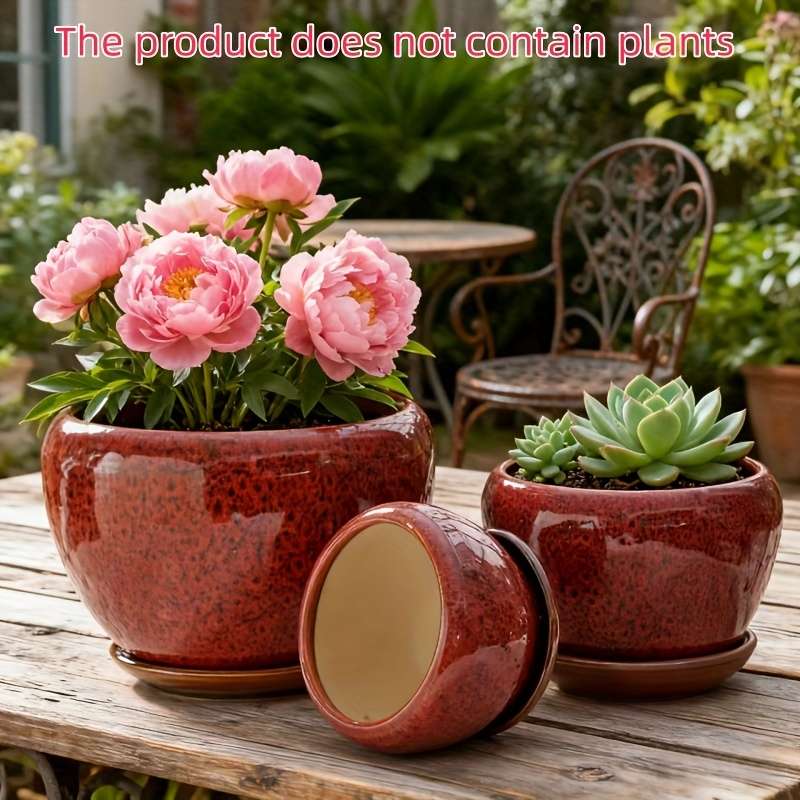 Flowerpot Style 3Pcs With Tray Flower Pot Peacock Green