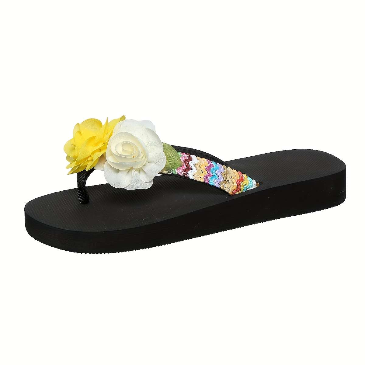 Ladies Summer Flip Flops Yellow And White Uk 6.5