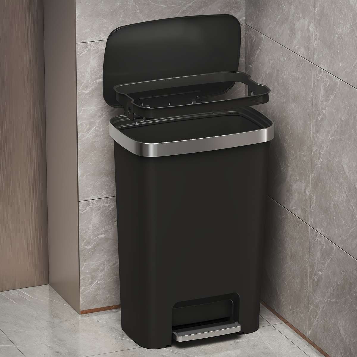 Garbage Can Model Black 50L13.21 Us Gal With Lid Footoperated
