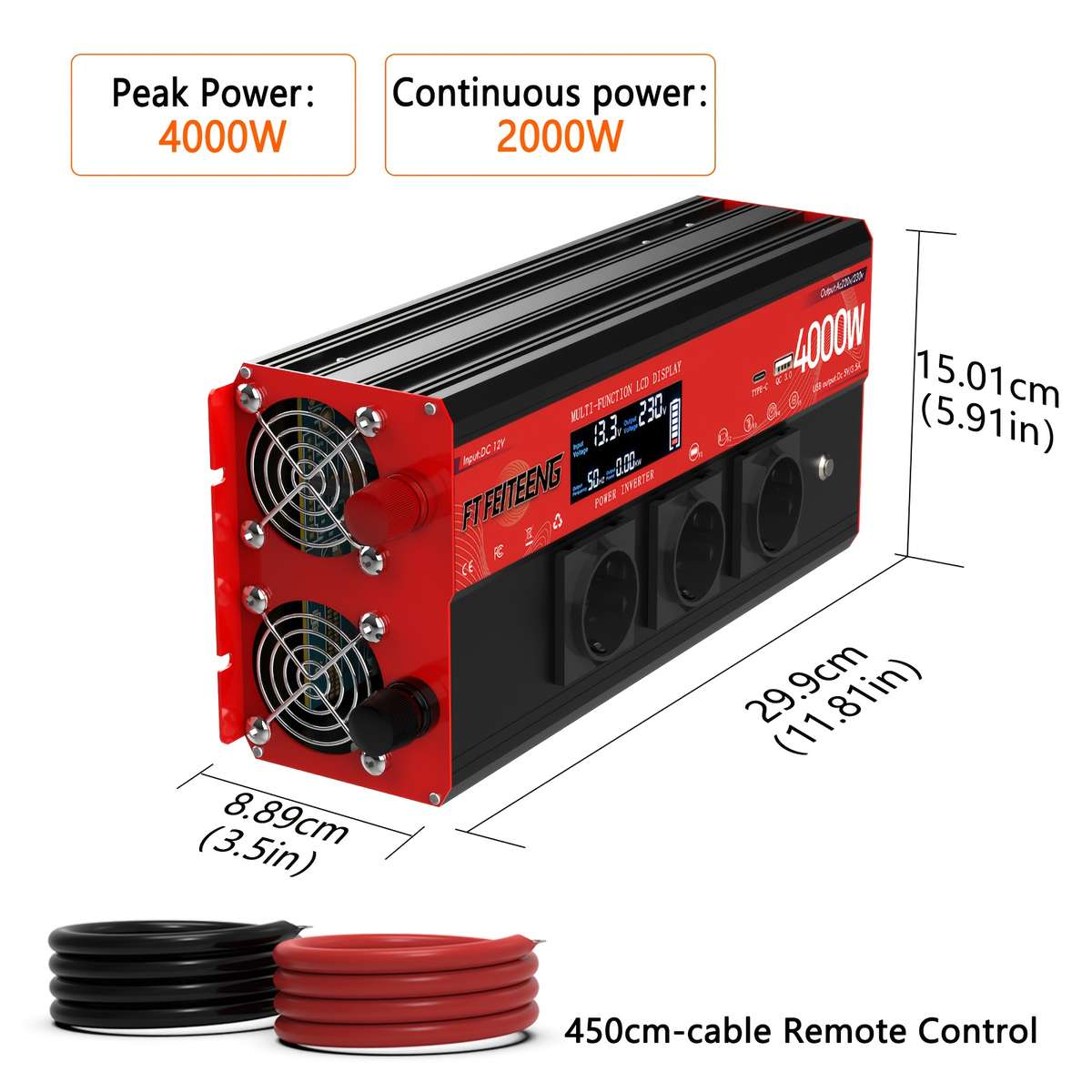 Versatile 4000W Power Inverter 12V 220V 230V Suitable For For Road Trip 4000W