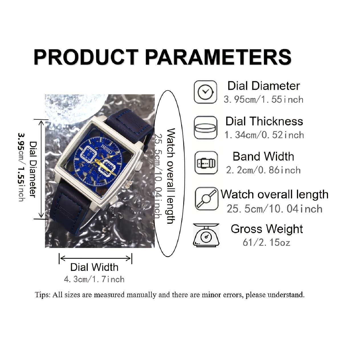 Men Quartz Watch Featuring Square Silvery Case With Hollow Design