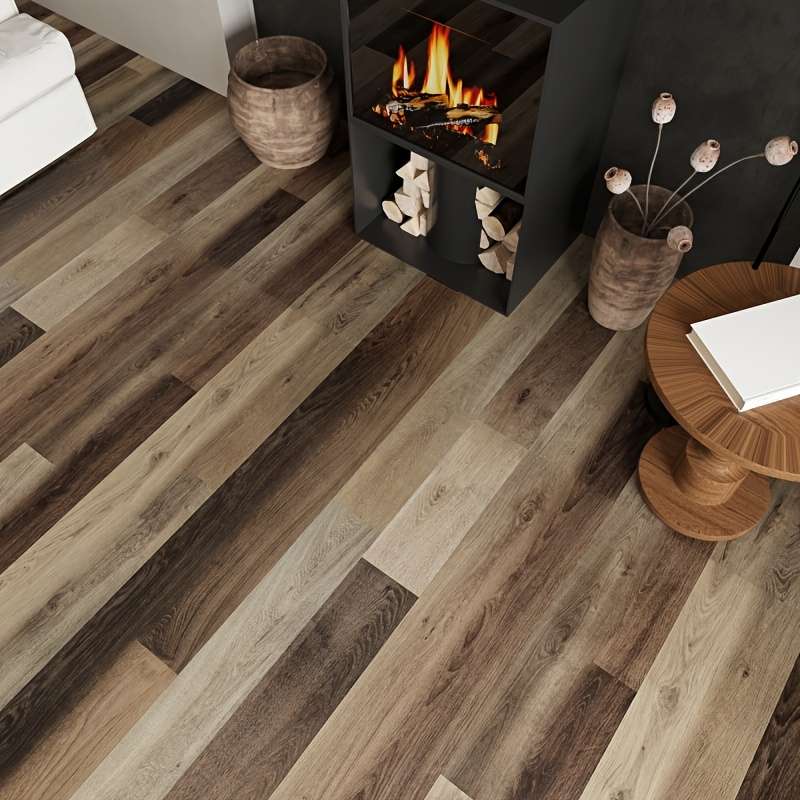 Self Adhesive Floor Stickers Distressed Multi Color Patchwork Light Wood Grain 1Roll