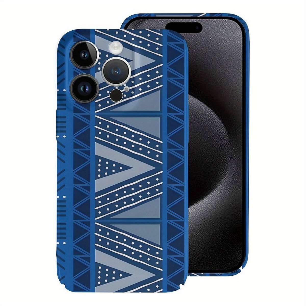 1Pc White For iPhone 15 Plus African Indigo Blue Mud Cloth Phone Case