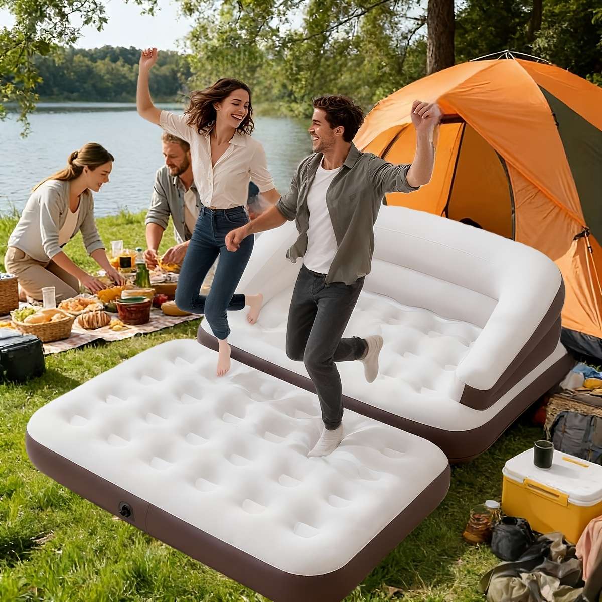Premium Sofa Bed Multi Function Inflatable Couch Blow Up Mattress Flocked