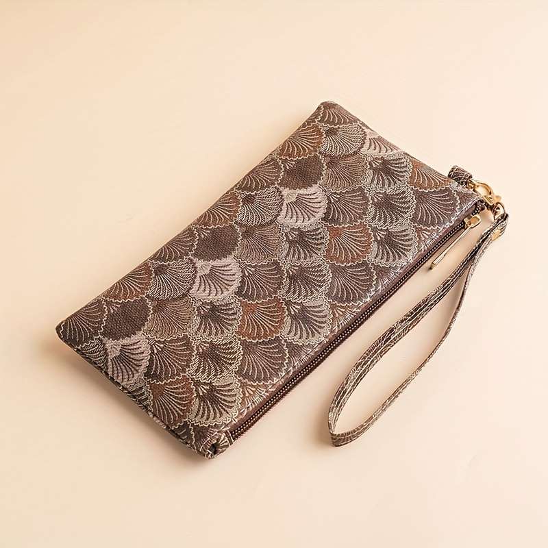 2024 Chic Vintage-Inspired Womens Walletslim Zippered Clutch With Wrist Strap Soft Synthet