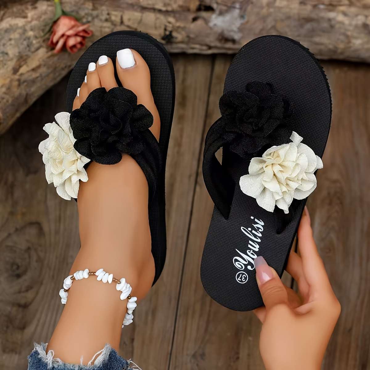 Ladies Summer Flip Flops Black Beige White Uk 9