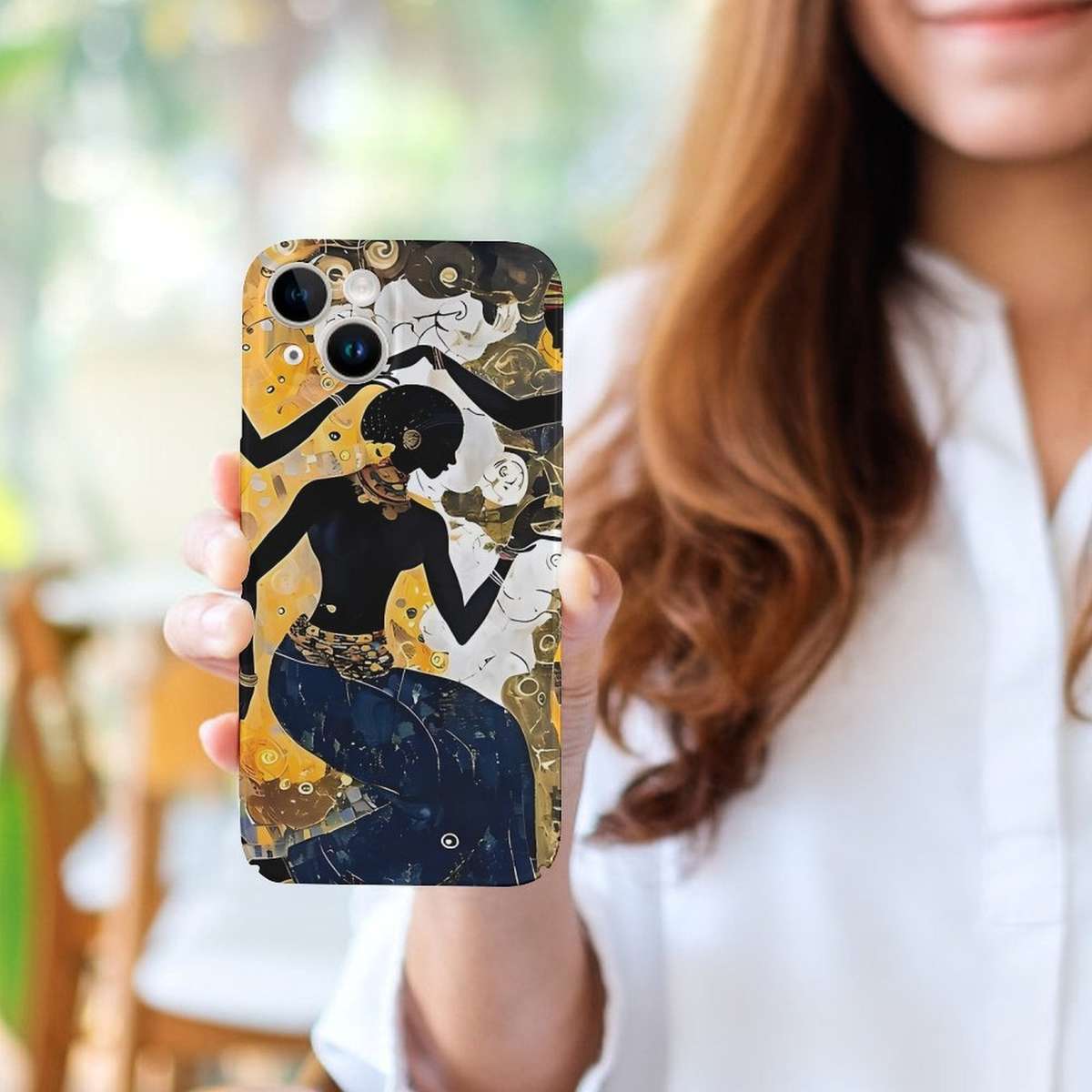 1Pc White For iPhone 15 Pro Max Dance African Beauty Phone Case