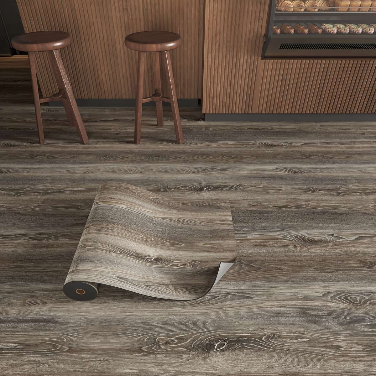 Self Adhesive Floor Stickers Retro Gray Brown Wood Grain 2 Rolls Covers 2.4 Square Meters