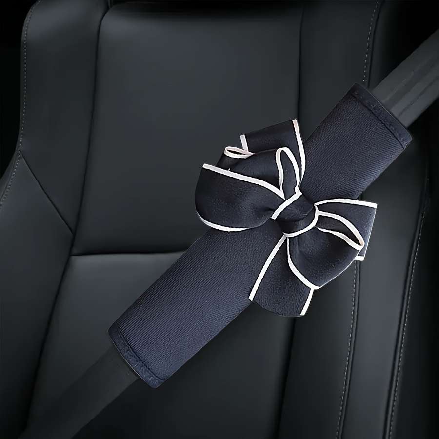 Car Seat Belt Covers 2Pcs Black Bow