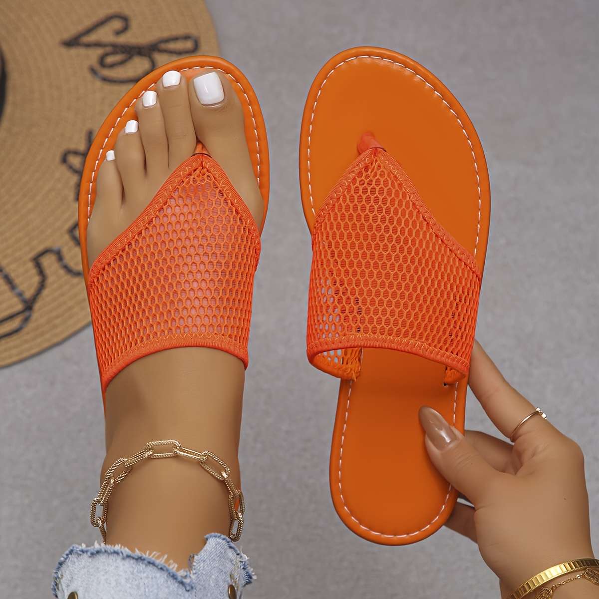 Ladies Summer Flip Flops Orange Uk 6.5