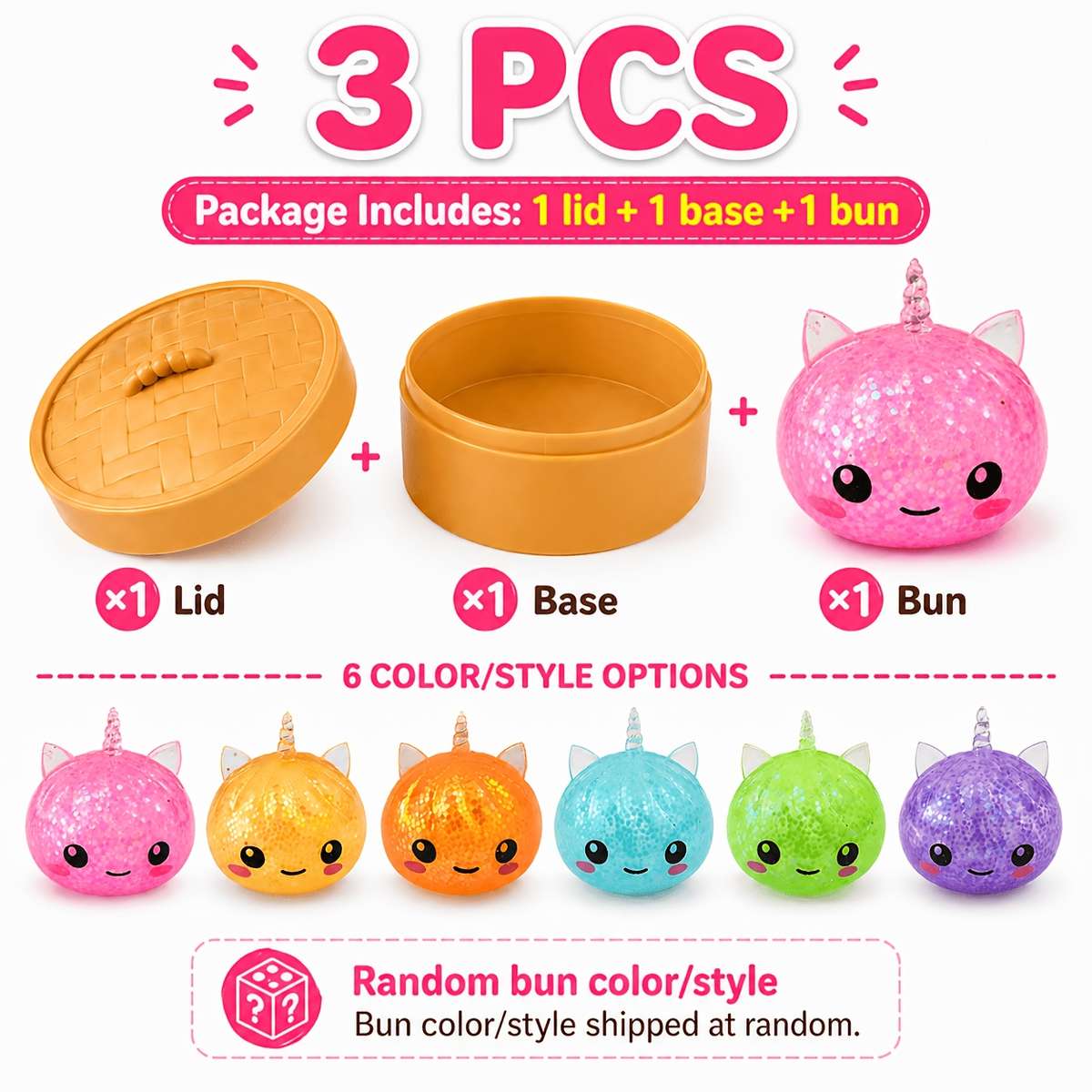Squeezable Toys Style 2 Random Buns 2 Tops 2 Bases 6Pcs