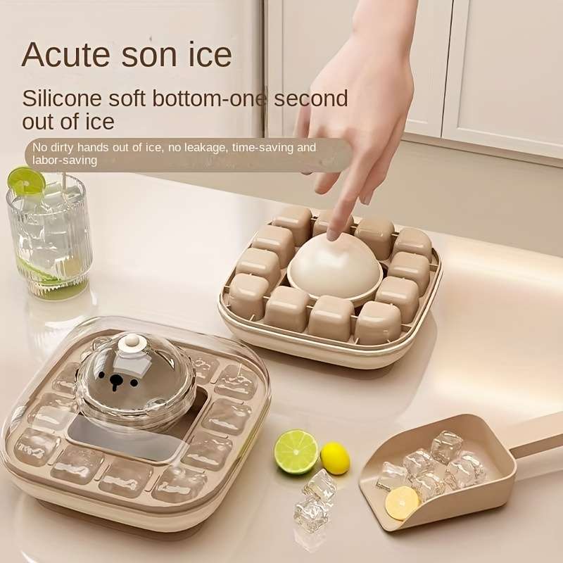 Ice Molds Color Tender Green Style2In1 Bear Ice Tray Press Bottom 12 Compartments  1 Ball