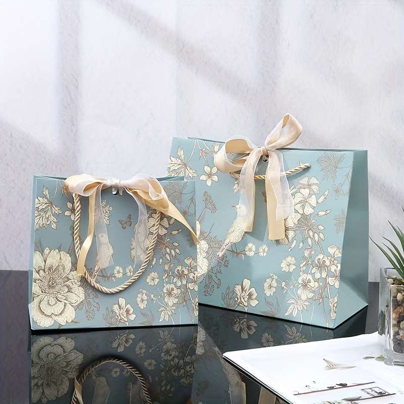 Gift Bags Style Green Bird Double Ribbon Small Size 18 X 10 X 16