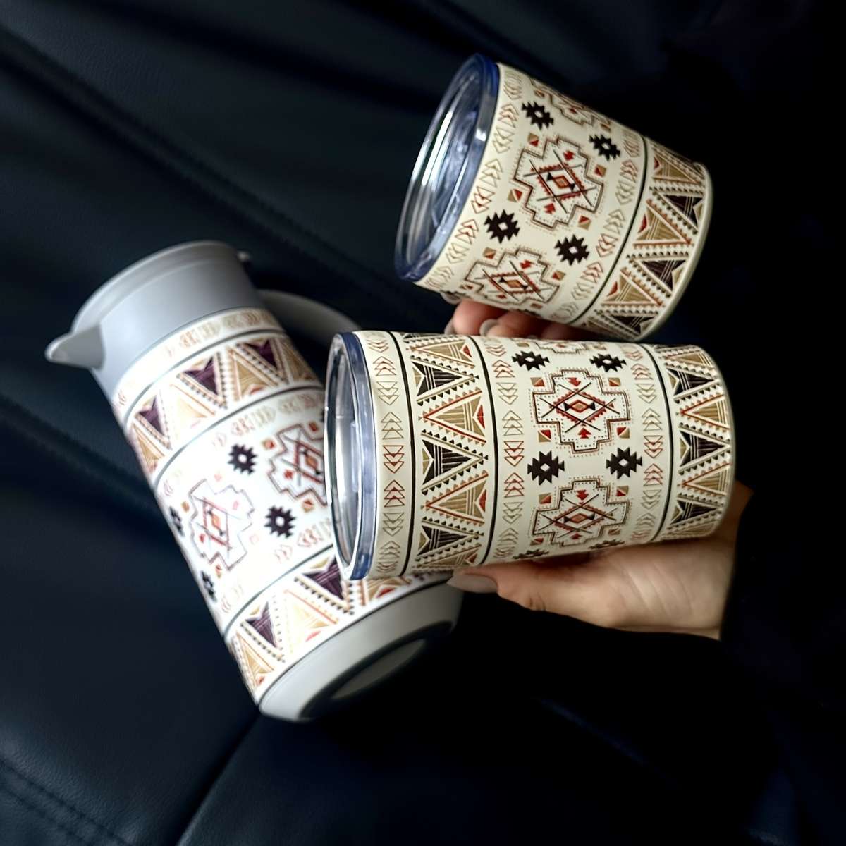 Kettle Color Geometric Pattern  280Ml Black Insulated Cup