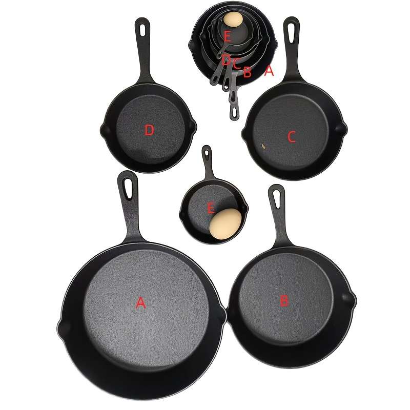 Set Cast Iron Cookware Set 10 Inch 8 Inch 6 Inch Flat Pans Excellent Heat Black