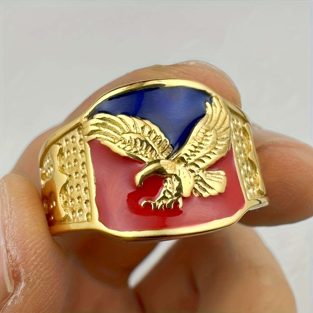Artistic Eagle Boho Style Stackable Ring Color Golden Blue Red Size 7