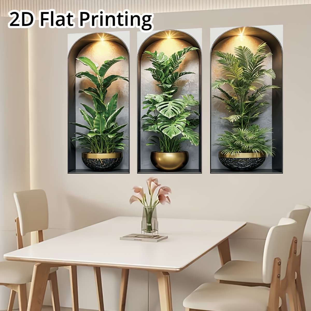 3Pcs Rustic Set Modern Arch Wall Niche Plant Decorative Stickers Living Room