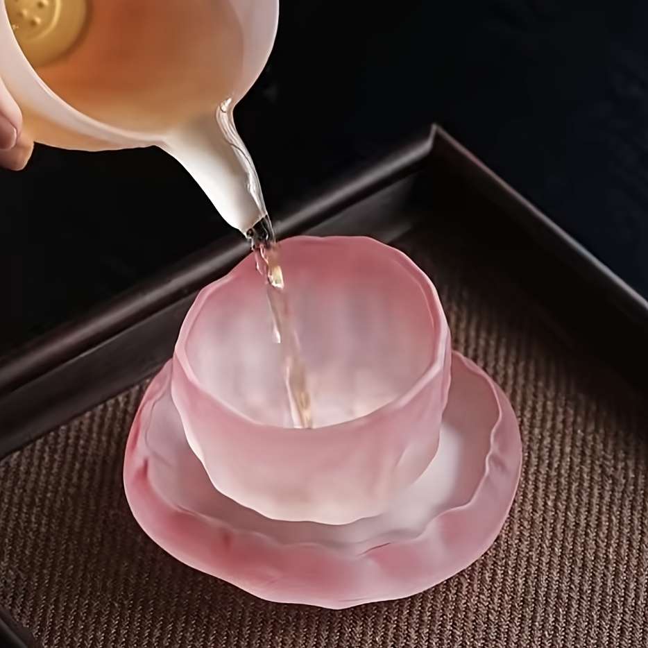 Bowl Style Transparent Pink Irregular Tea Cup  Thickened Base