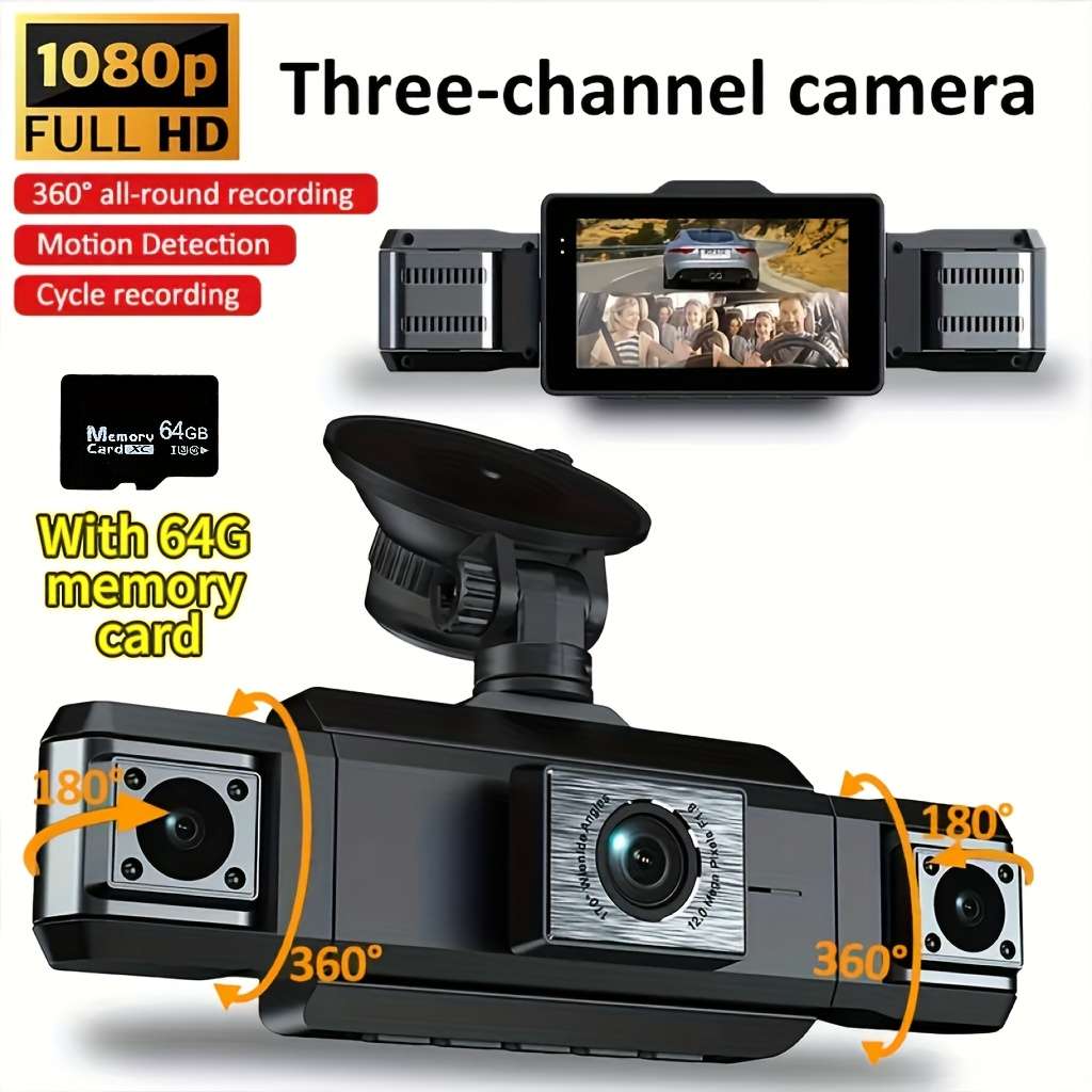 Dashcam Model Three Cameras On The Front  Left And Right Sides Of The Car Including 32G Card