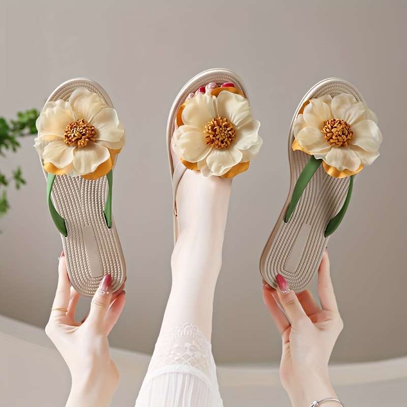 Ladies Summer Flip Flops Beige Uk 1.5-2