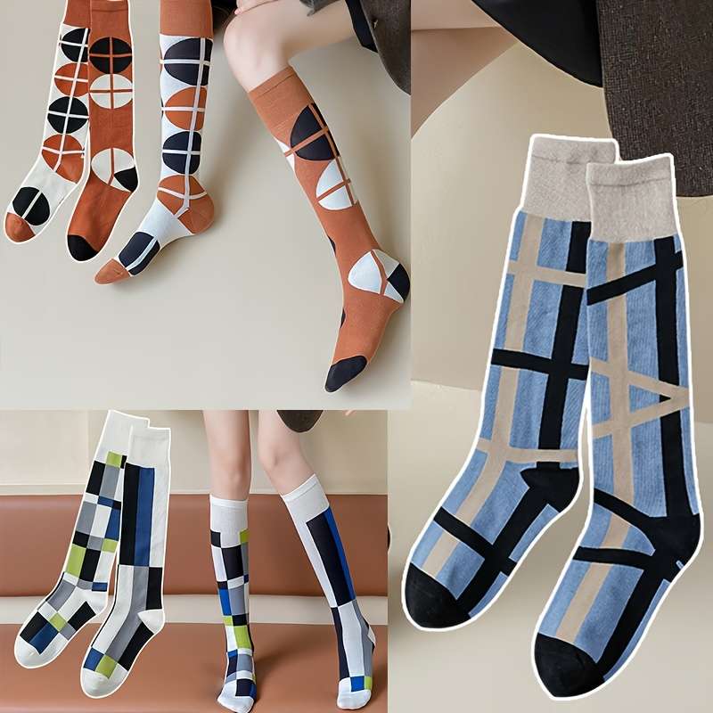 Women S Socks Color 3 Pairs Of Geometric Patterns Size Onesize
