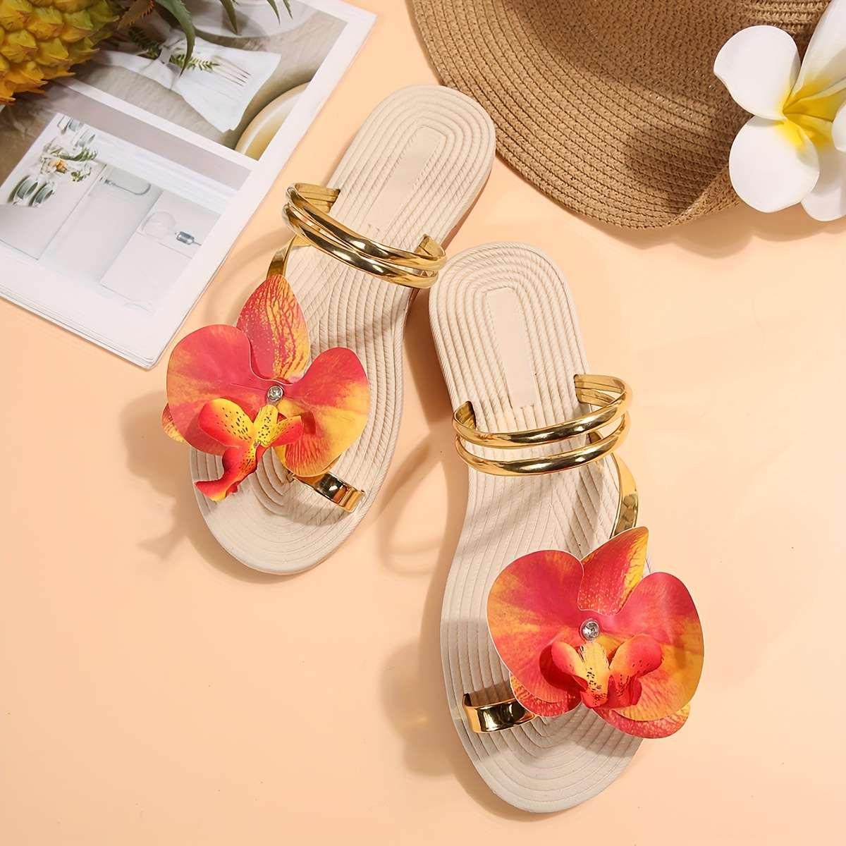 Ladies Summer Flip Flops Golden Uk 5