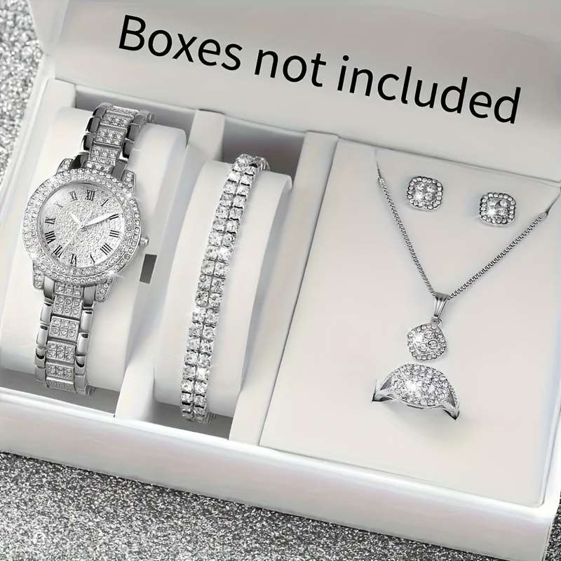 7Pcs Professional Round Rhinestone Quartz Watch Alloy Strap Hands Dial Set E