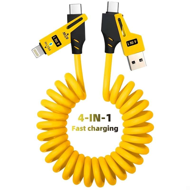 1pc 65W zinc alloy universal 4-in-1 high-speed charging data cable spring retractable cable co
