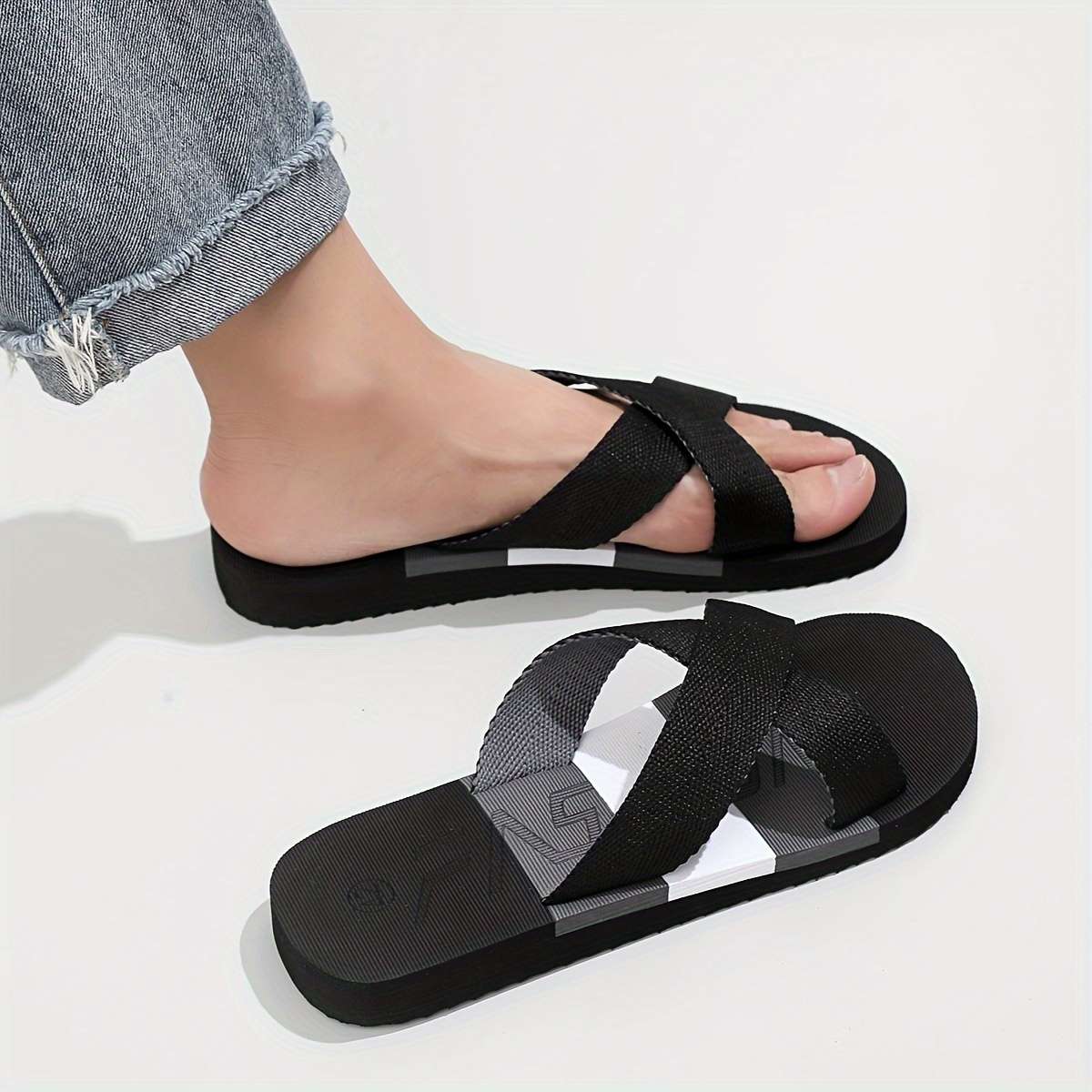 Men Slippers Summer Style Black Size Uk 7