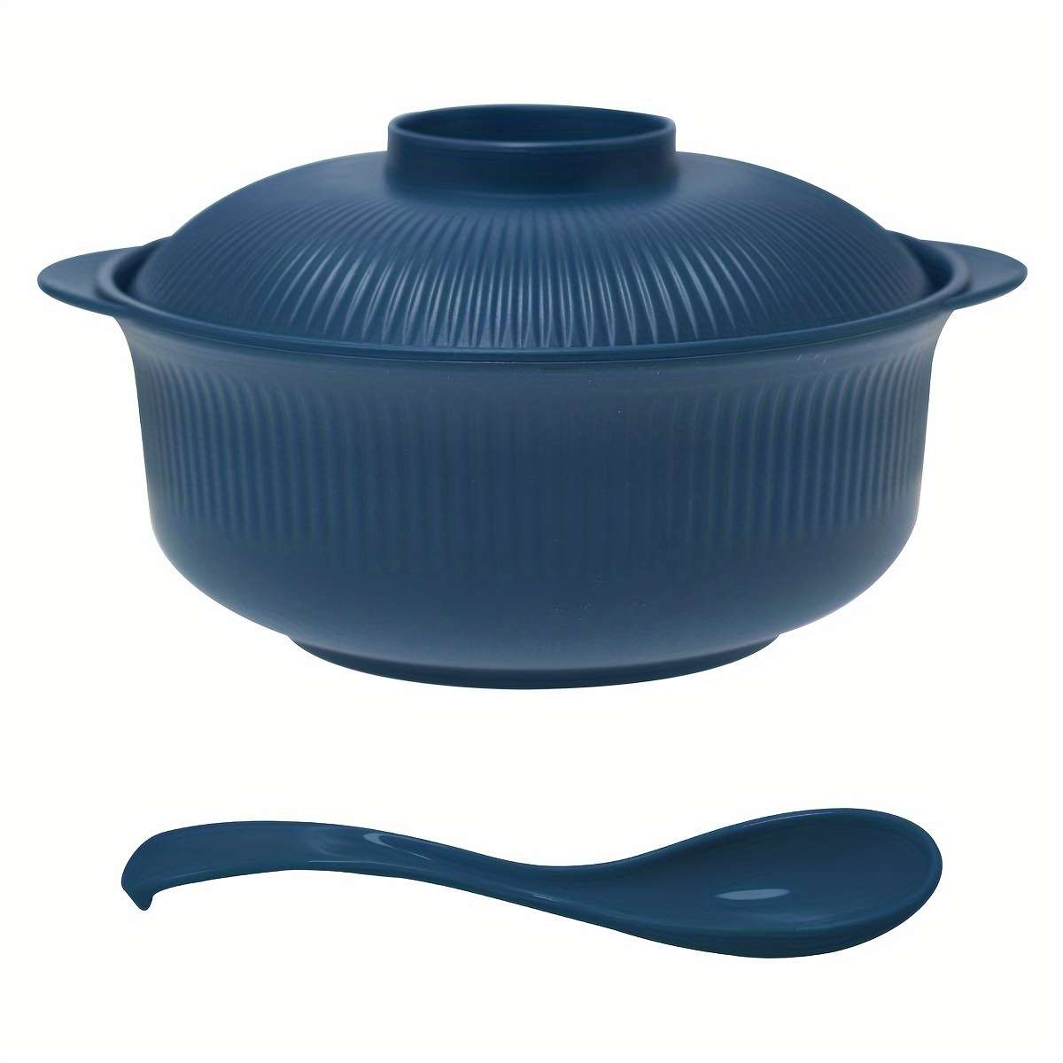 2pcs Set Large Capacity Casserole Style Bowl with Lid and Long Soup Spoon 1100ml 38oz Portable