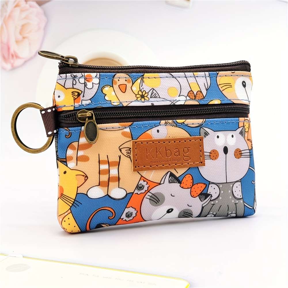 Print Zipper Wallet Purselightweight Polyester Coin Purse With Multiple Compartments Compac