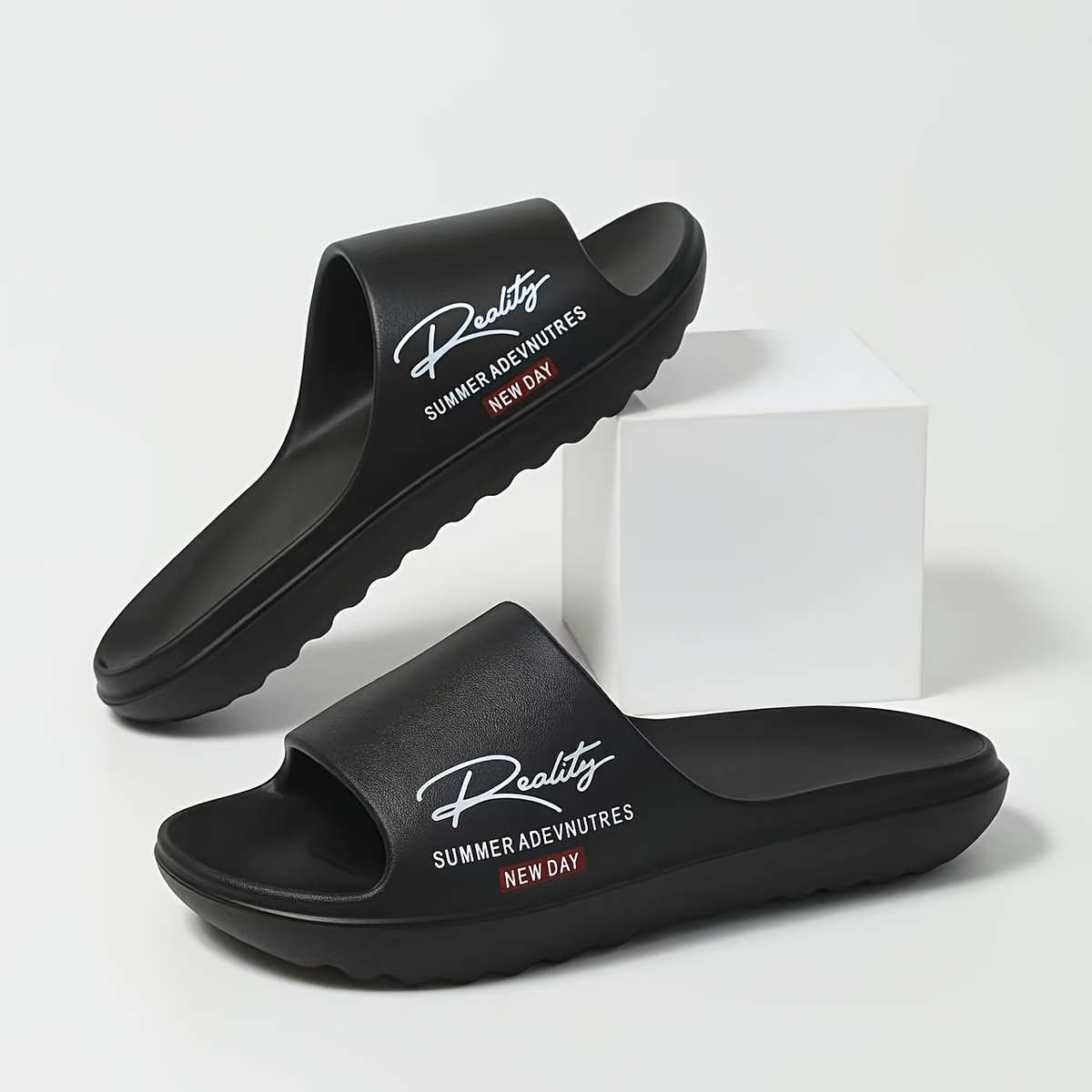 Men Slippers Summer Style Black Size Uk 6.5 To 7