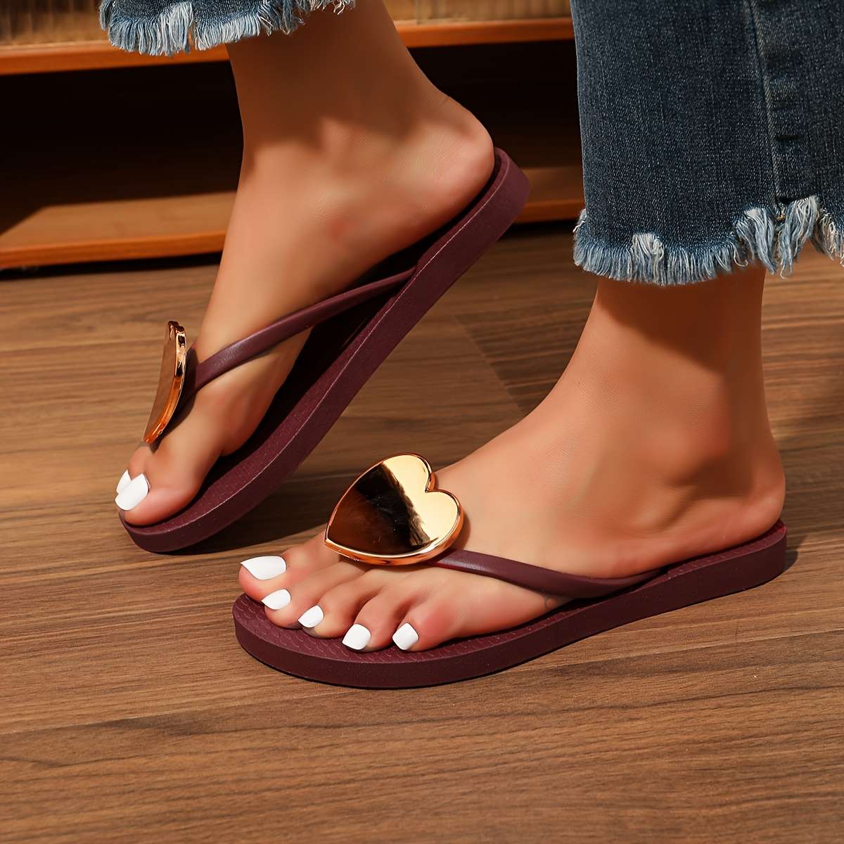 Ladies Summer Flip Flops Deep Red Uk 5
