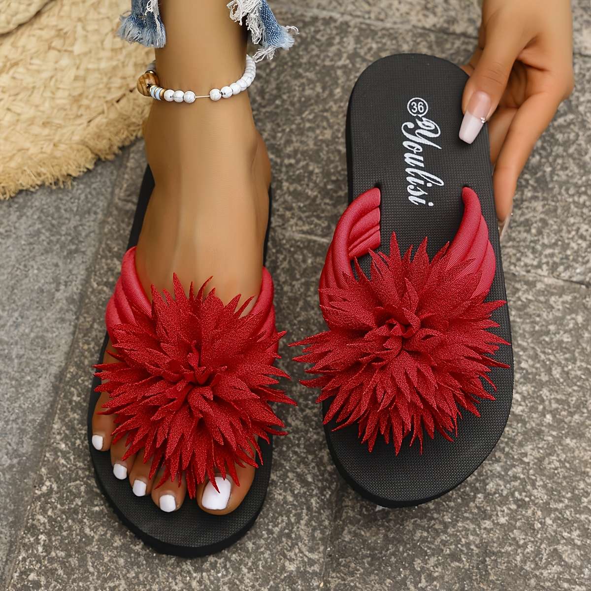 Ladies Summer Flip Flops Red Uk 7