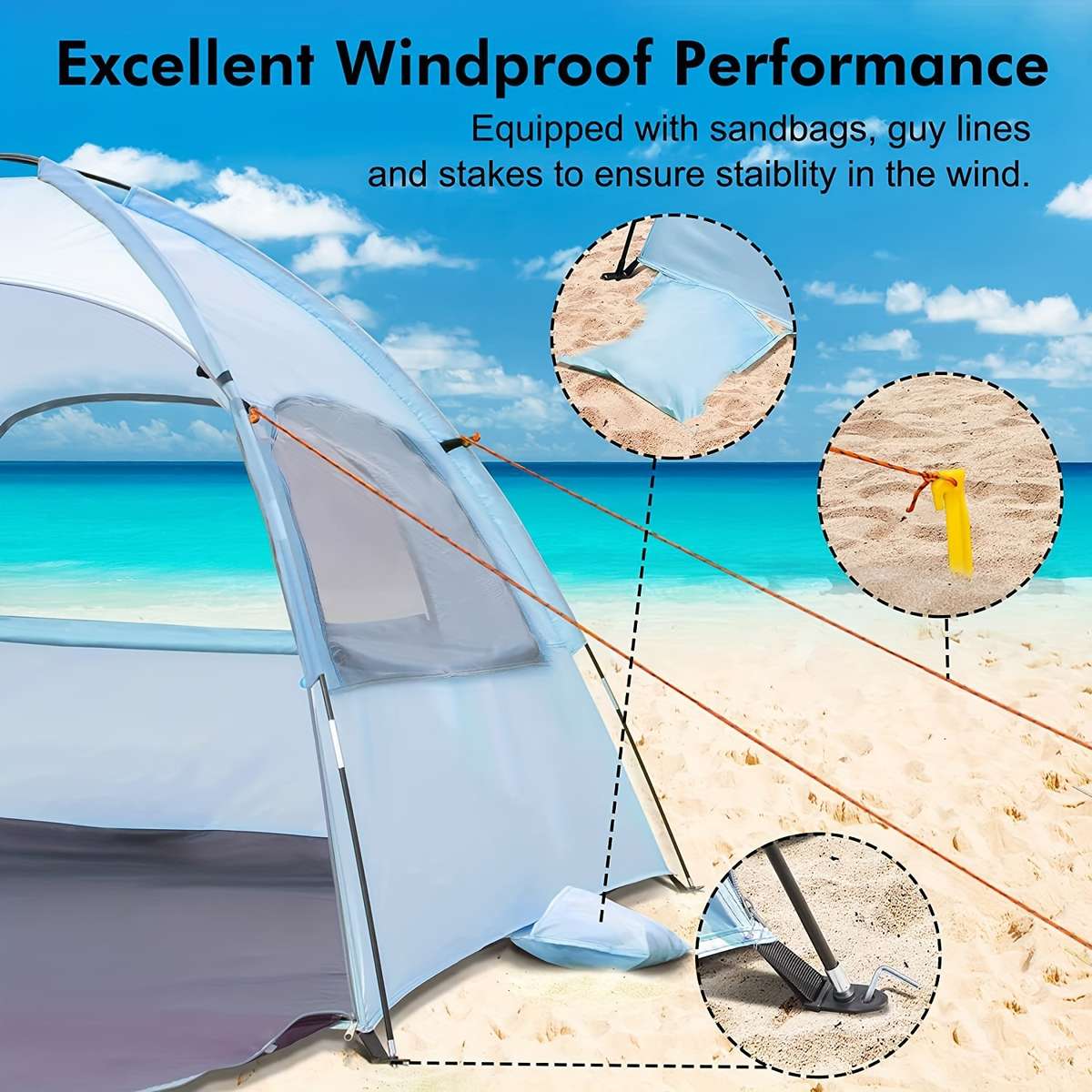 Camping Canopy 3 Beach Tent Sun Shelter Upf 50 Uv Protection Portable Beach