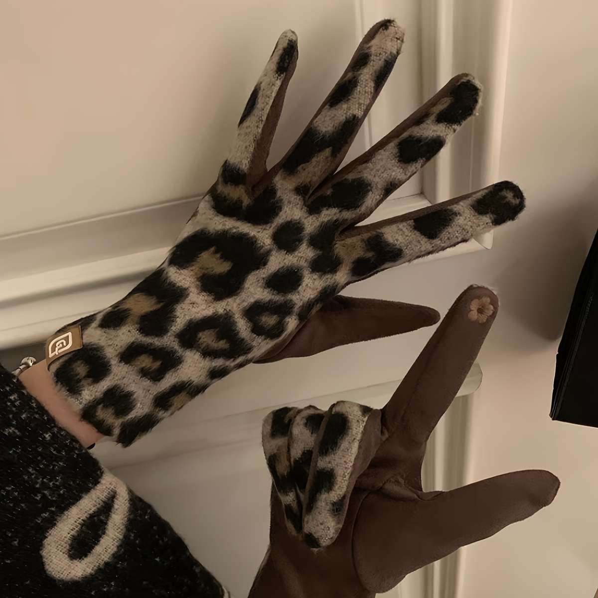 Winter Gloves Items Leopard Coffee