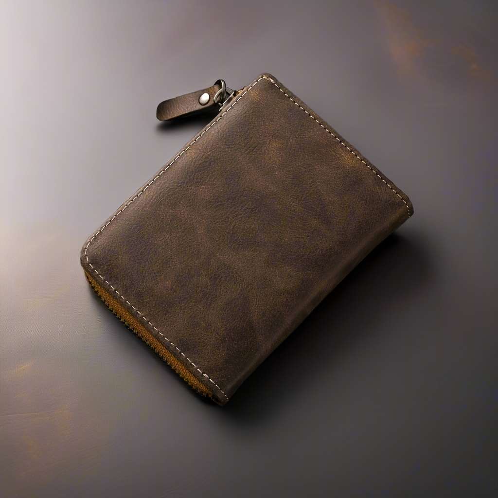 Men'S Vintage Faux Leather Walletcompact Casual Style With Zipper Closure Multi-Card Slots