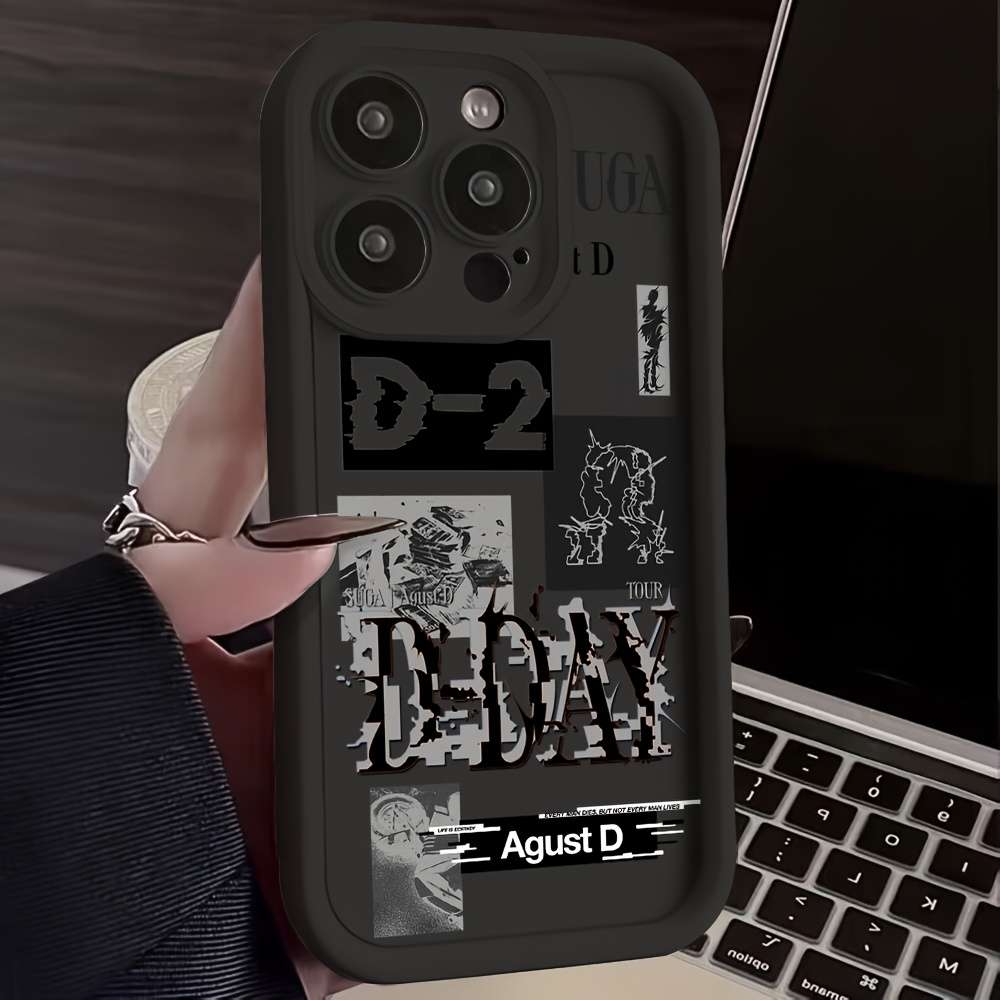 1Pc Black For iPhone 12 Pro Trendy Street Style Text Phone Case